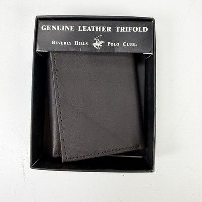 Beverly Hills Polo Club Men's Genuine Leather Trifold Wallet Brown NIB