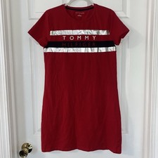 Tommy Hilfiger Womens Night Gown Sleep Shirt Dress Red With Logo Size SM -  EUC