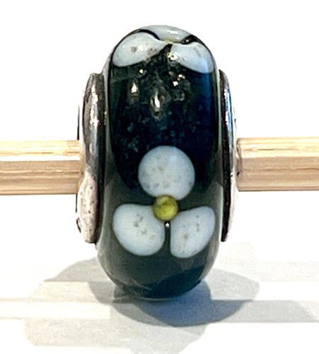 PANDORA 790604 Black Flower Glass Charm Sterling Silver Stamped ALE 925 RETIRED  - Picture 8 of 13