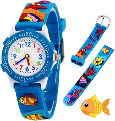 Kids Blue 3D Fish Pattern Silicone Watch Sealife Octopus - Brand New/ Never Used