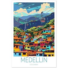 Medellin Colombia Colorful Cable Car Travel Poster