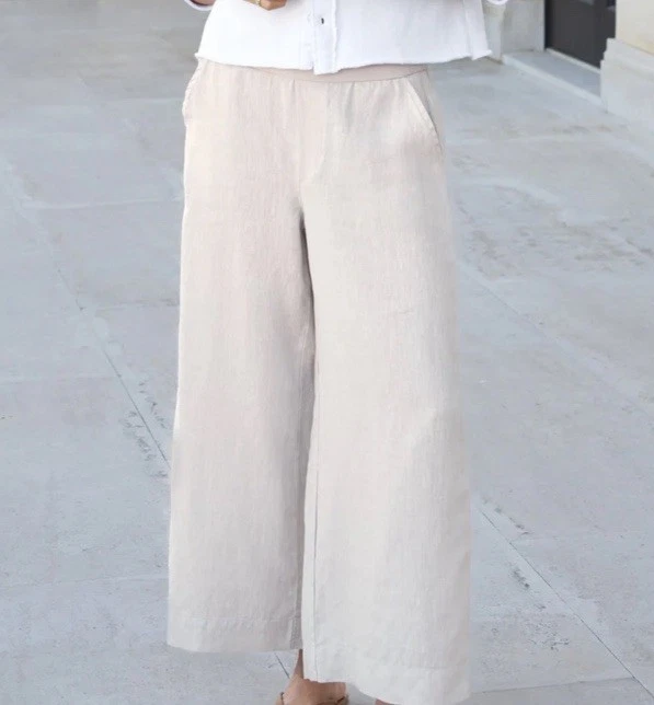 XL Frank & Eileen Maisie Crop Wide Leg Linen Pant xLarge sand / flax $248