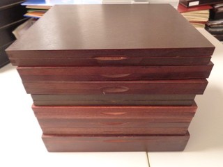 8 Stück Edelholz Samtschatullen / Kassetten für zig Münzen auch für Giganten !