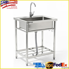 Stainless Steel Utility Sink 28x20x34" Free Standing Single Bowl Sink w/ Faucet