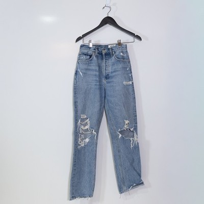 Agolde Women's 90's Mid Rise Loose Fit Straight Leg Distressed Jeans in Fall Out