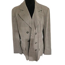 Vintage Talbots Double Breasted Blazer Plaid Red Check Academia Cotton Size 14