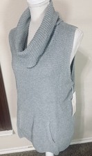 NWT Two Vince Camuto Women's Turtleneck Sweater Waffle Knit XL Grey Sleeveless