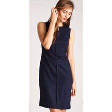Banana Republic Navy Blue Pleasted Wool-Blend Flannel Sheath Dress Size 10T