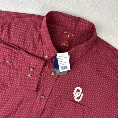 NEW OKLAHOMA SOONERS Mens LS Button Shirt XL Crimson Wicking Collared Football
