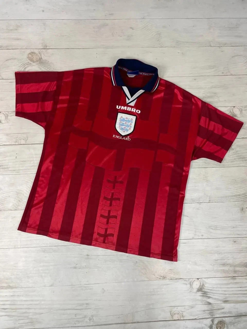 Umbro England 1997 1999 Away Shirt Soccer Jersey Football Vintage Men Sz 2XL Red