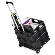 Safco Stow Away Folding Caddy - Telescopic Handle - 50 Lb Capacity - 2 Caster -