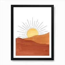 Sunset In The Desert, abstract terr Framed Wall Art Poster Canvas Print Picture
