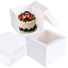 AYAYGD 16 Pcs 10x10x8 Cake Boxes,10inch Tall Cake Box,White Square Bakery Box...