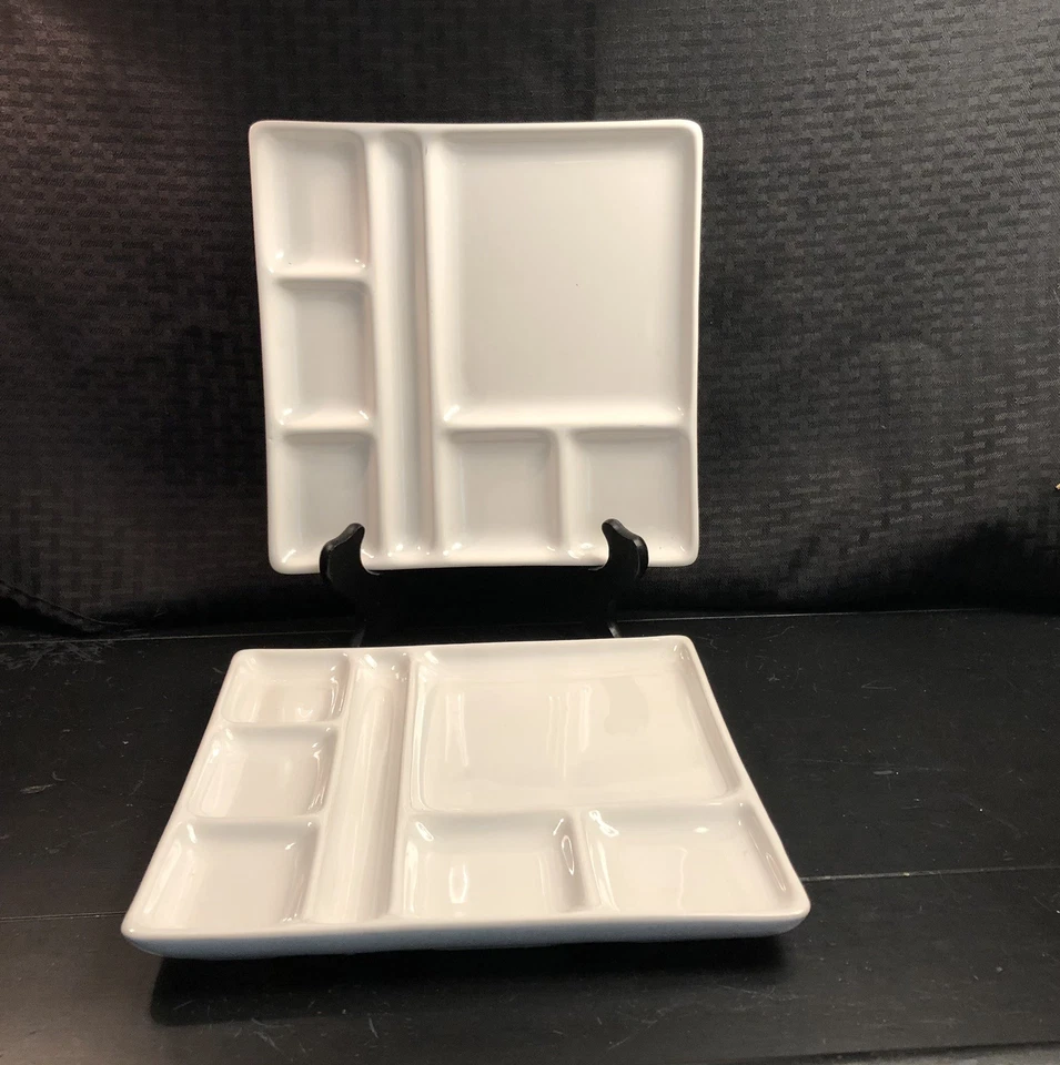 (Set of Two) Crate & Barrel Square White Fondue /Sushi Plates  9” NEW - Image 2 of 4