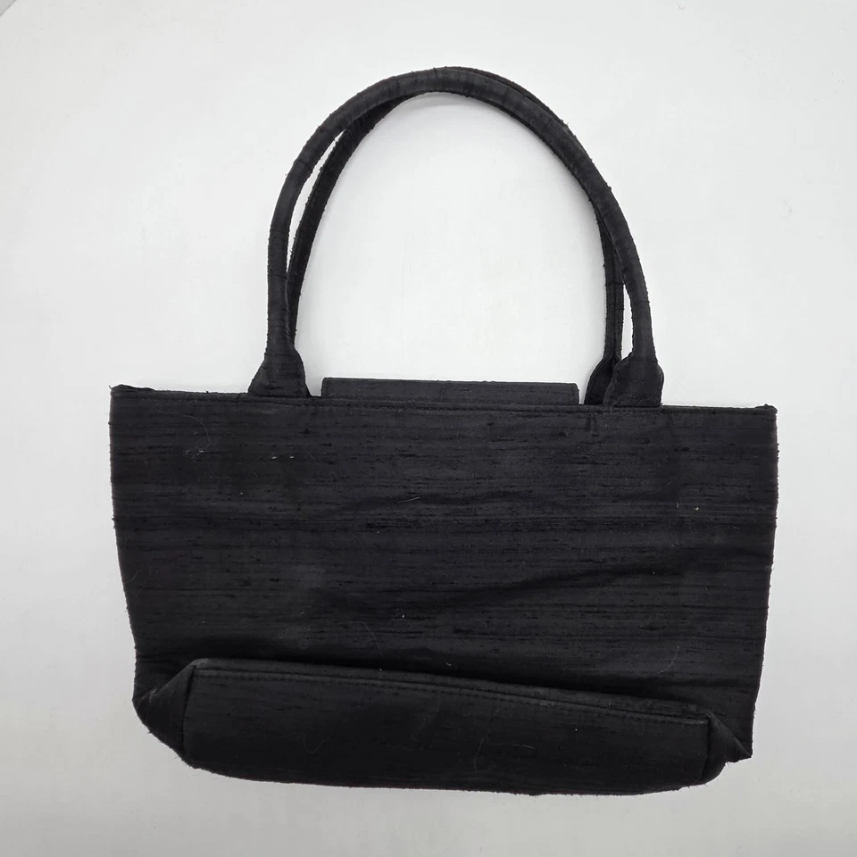 Bolso de Mano Ann Taylor Negro Seda con Bordado Floral Rosa Cierre Magnético Foto 2 de 4