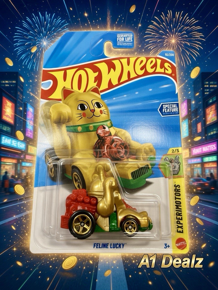 2026 Hot Wheels Gold Feline Lucky 2/5 HW Experimotors 92/250 NIP 1:64