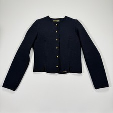 GEIGER Womens Boiled Wool Jacket S Black Gold Button Collarless Tyrol Classic