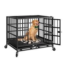 Heavy Duty Dog Crate XL XXL Metal Kennel With Wheels And Tray