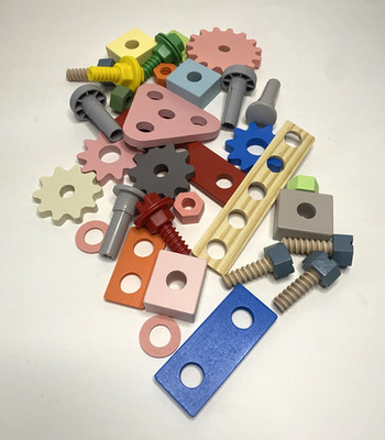 32 pc Kids Wooden Tool Bench Accessories Replacement Parts Screws Gears Blocks