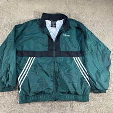 Vtg Adidas Windbreaker Jacket Mens XL Green Colorblock Full Zip Nylon Stripes