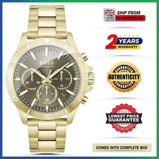 New HUGO BOSS Troper HB1514059 Chrono Gold Steel Strap Grey Dial Mens Watch 45mm