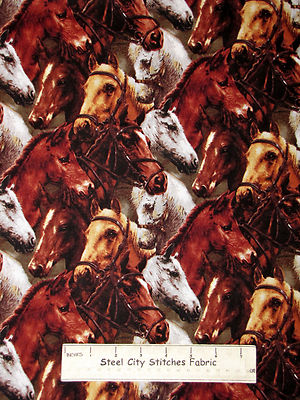 Animal Riding Horse Stallion Mare Cotton Fabric SPX #25325 World Of Horses YARD