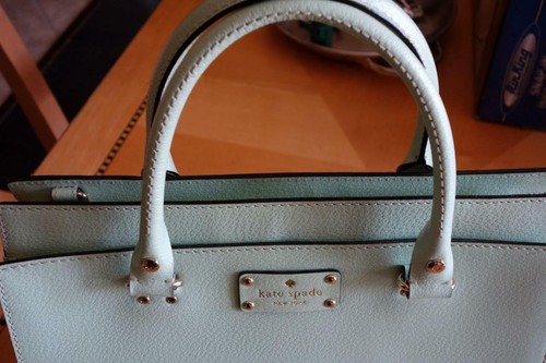 Kate Spade New York neblig neuwertig mit rosa Futter gerahmtem Leder Handtasche NEU - Bild 3 von 11