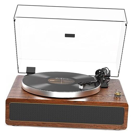 Turntable Record Player with Built-in Speakers, Vinyl Record Player Brown