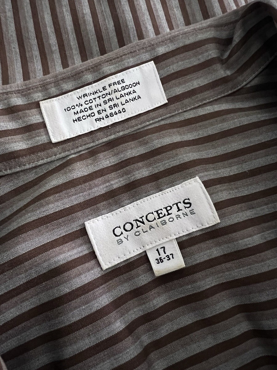 ブラック36 Concepts by Claiborne Shirt Mens Brown Gray Striped Cotton Button