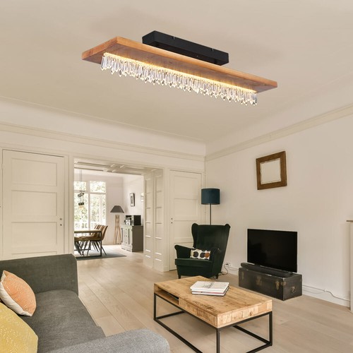 Holzlampe Wohnzimmerleuchte Deckenleuchte LED Esszimmer Kristalle schwarz natur - Bild 3 von 11