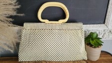 Vtg WHITING DAVIS Ivory Enamel Mesh HANDBAG PURSE w/ Lucite Bakelite Handle