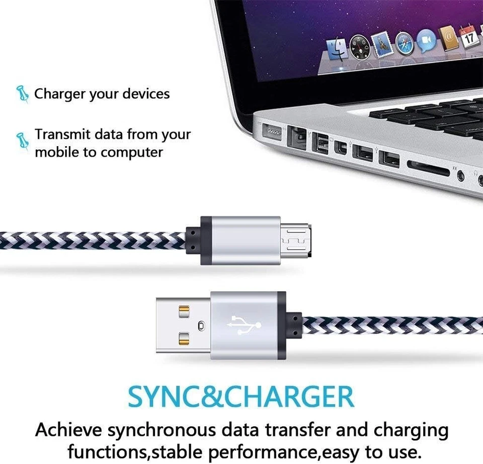 5-Pack 6ft Micro USB Cable Cord Braided Fast Charging Phone Charger - Image 3 of 4