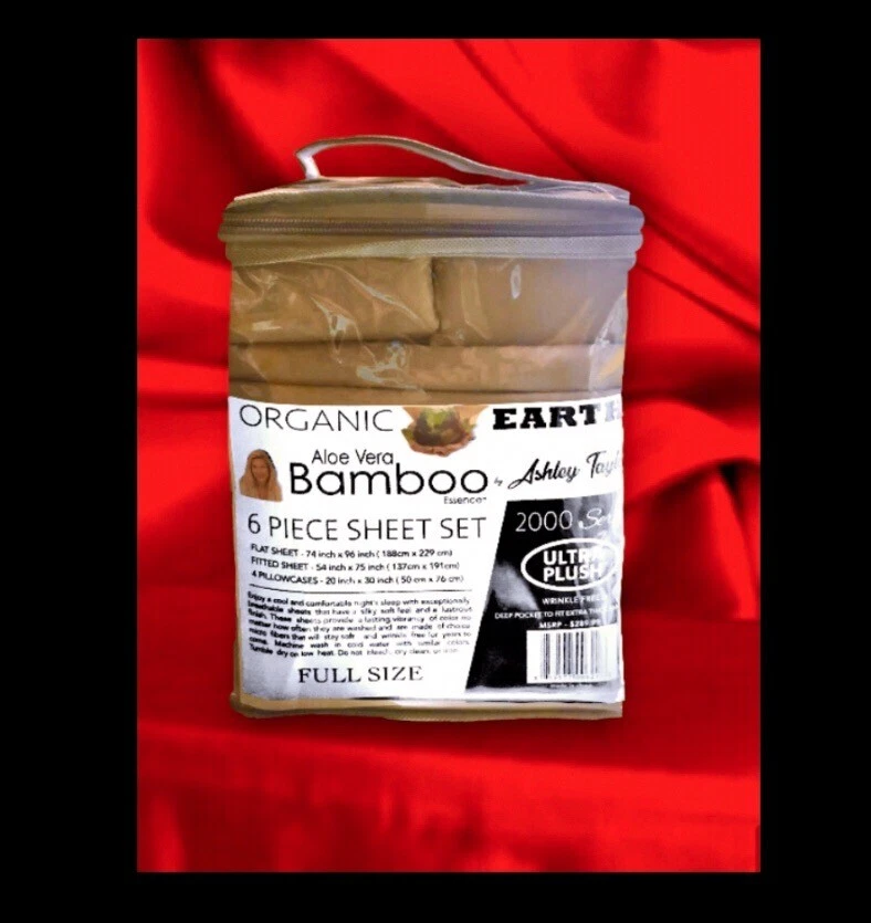 JUEGO DE SÁBANAS TAMAÑO COMPLETO 6 piezas Ashley Taylor Aloe Vera Bambú 2000 CONTADOR DE HILOS Foto 3 de 4
