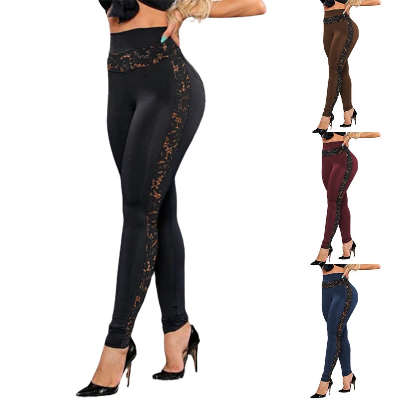 Womens Pants Lace Panel Butt Lift Exercise Yoga Skinny Leggings