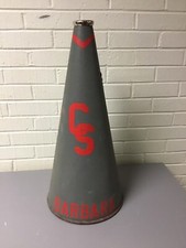 VINTAGE CHEERLEADER MEGAPHONE GRAY LEATHER CS BARBARA 24 TALL