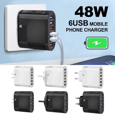 USB Charger 6-Port 48W USB Charging Block Desktop Charging Station Fast Charging