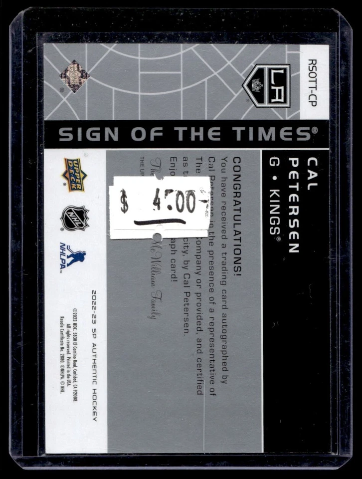2022-23 SP Authentic 2002-03 Retro Sign of the Times Cal Petersen Auto Los - Image 2 of 2