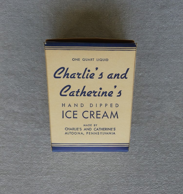 Charlie's and Catherine's one quart ice cream pail cardboard carton Altoona, PA