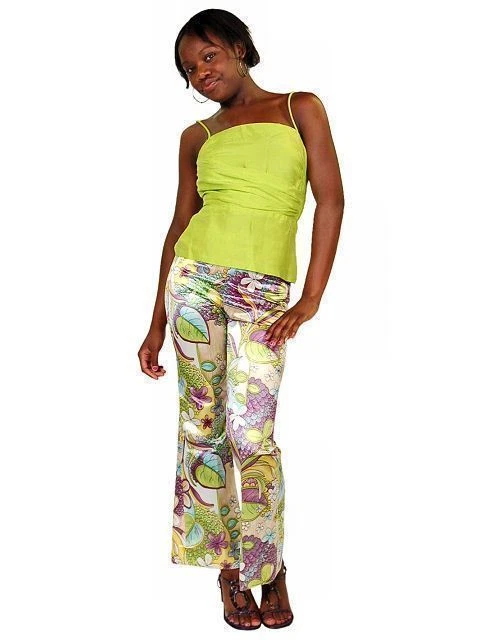 Conjunto de calças vintage 1970 cetim floral parte inferior do sino e seda limão top lotte designs P 4-6 - Imagem 3 de 4