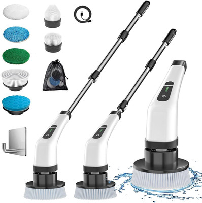 Electric Spin Scrubber, Cordless Cleaning Brush, 3-Speed, Long Adjustable Handle