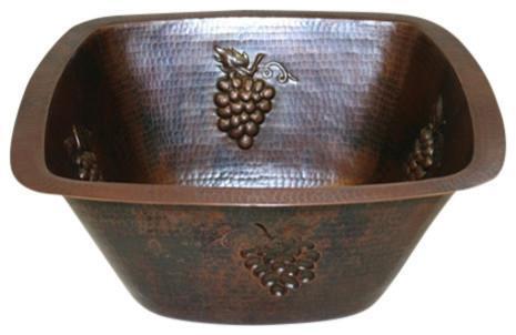 15" Square Copper Bar Sink with GRAPES design with Drain & 13" ORB Faucet - Picture 2 of 5