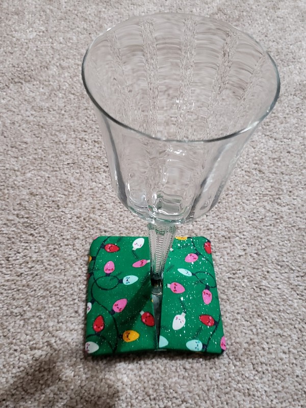 SET OF 4 CHRISTMAS THEMED STEM GLASS (GOBLET) KOZIES - HANDMADE - ATTACH TO BASE