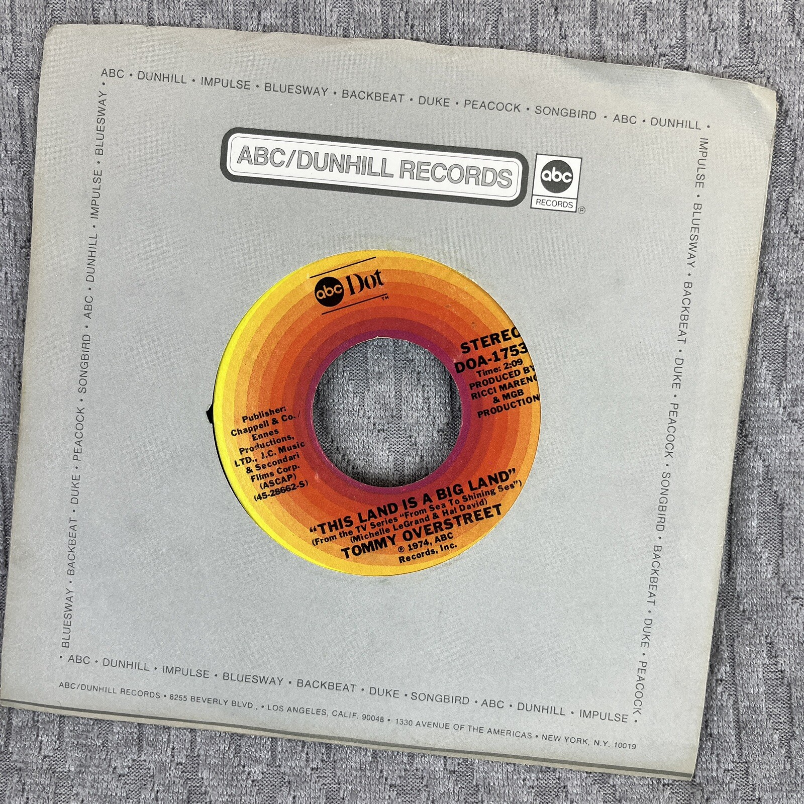 Vintage 45 RPM record Tommy Overstreet 1974 ABC records