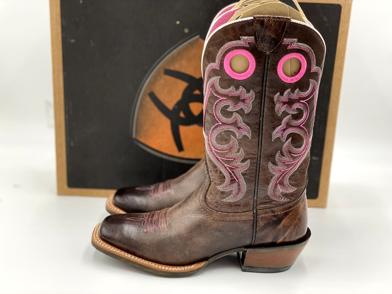 Leather Cowboy Boots Brown Pink 