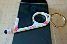 Key Chain Tool Touch Free Anti-Germ Exposure Safe Pink Floral Watercolor Metal