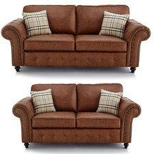 Oakland Tan Brown Large Leather Corner Sofa 3 & 2 Seater Fullback Premium Suite