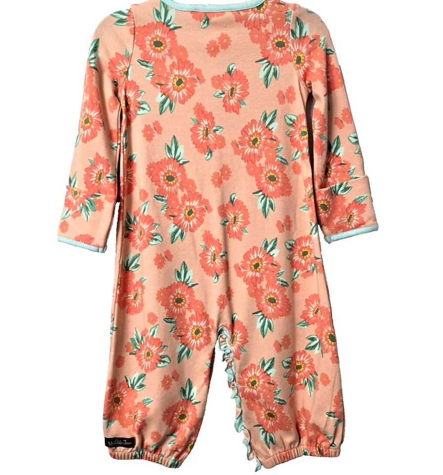 Mameluco convertible para dormir 12 18 meses Matilda Jane con volantes rosa melocotón suave Foto 3 de 4