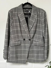 Mint Velvet Grey Fitted Check Blazer Jacket Uk16 £159