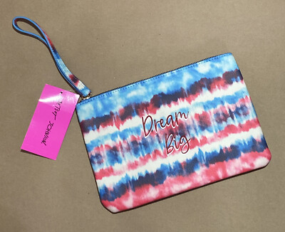  Betsey Johnson Tie Dye Wristlet Pouch Purse Red White Blue Makeup/Phone Bag 