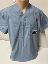 Purdue Mens Scrub Top Sz L Blue With Purdue Logo on Pocket Team Spirit